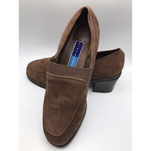 Cloud Walkers Brown Suede Leather Block Heel Loafers Mules Size 9.5 Shoes Y2K